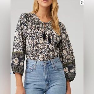 Cleobella Boho Floral Print Women's Top - Black and White